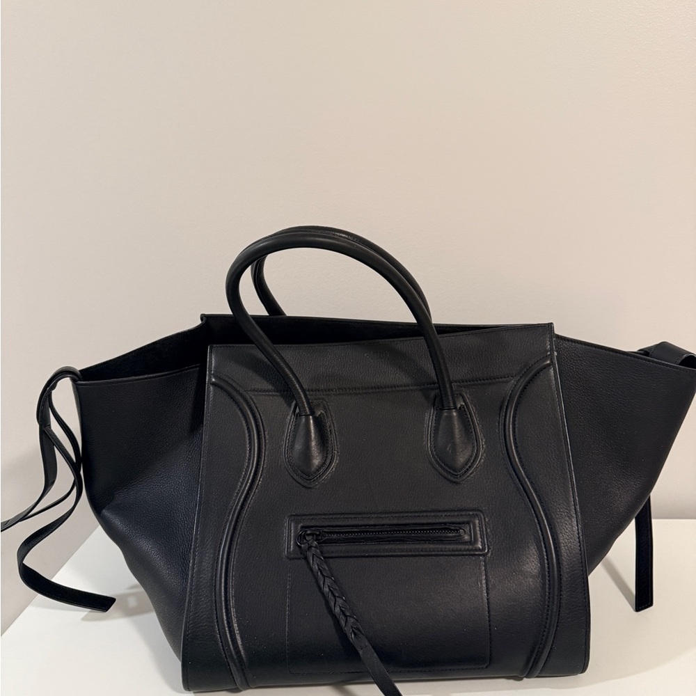 Celine Luggage Tote Black Leather Large